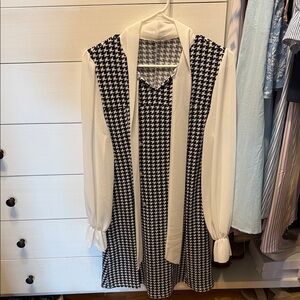 SHEIN Black and White Houndstooth Long Sleeve Dress